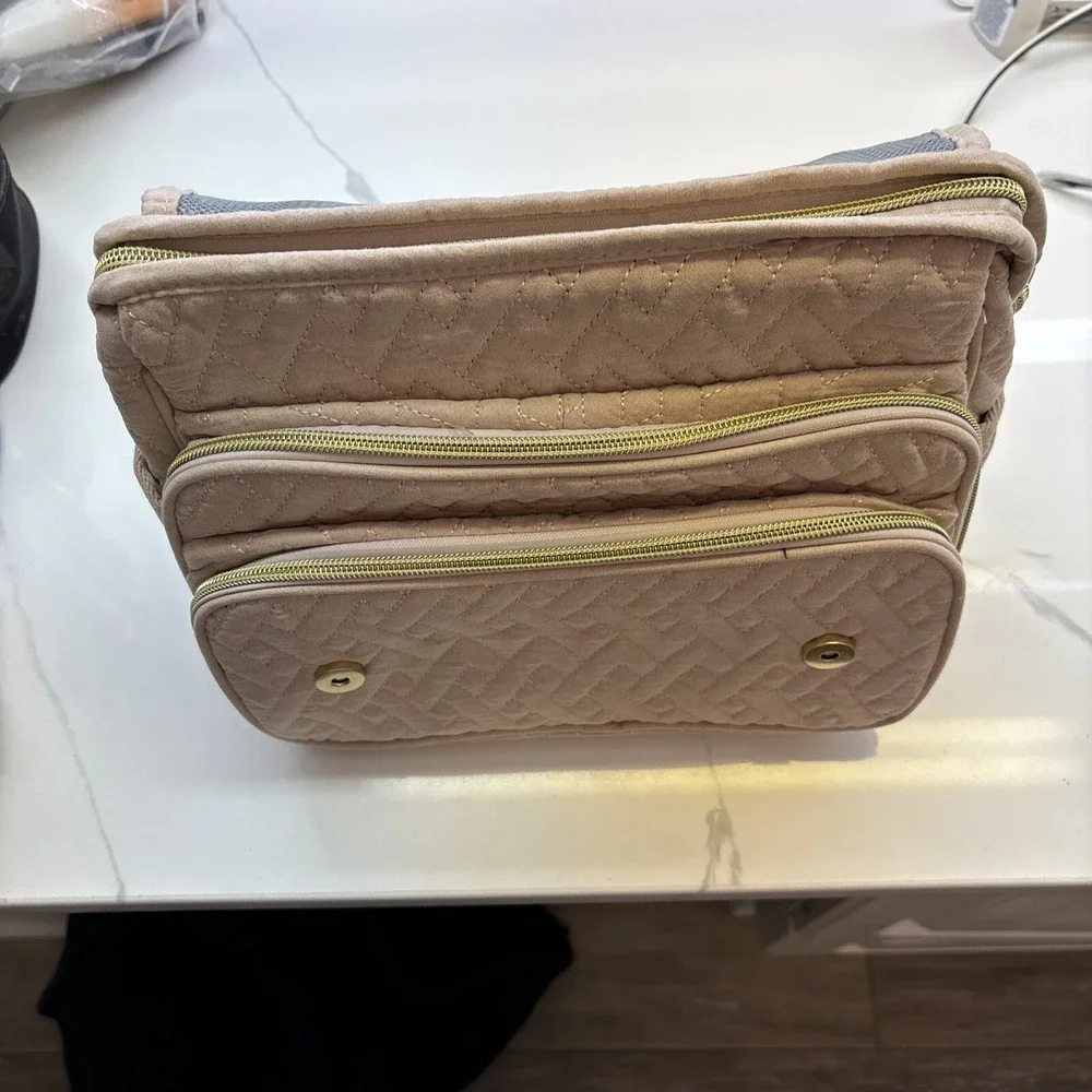 Travel Makeup Bag Organizer Elviros Plush Rose Gold With Gold Zipper Hangs